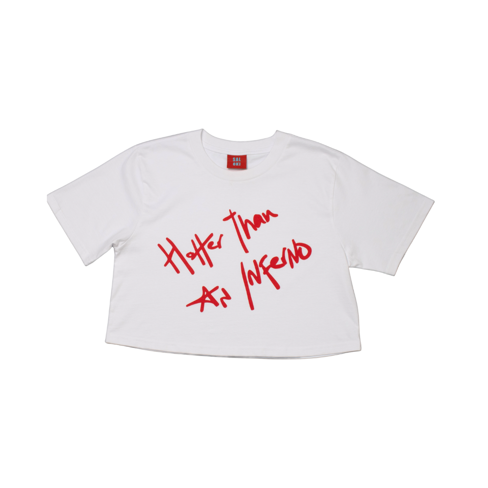Hotter Than An Inferno crop t-shirt | White